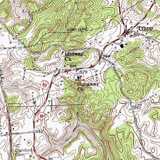 Topographic Map of Dunaway Methodist Church, KY