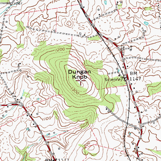 Topographic Map of Dungan Knob, KY