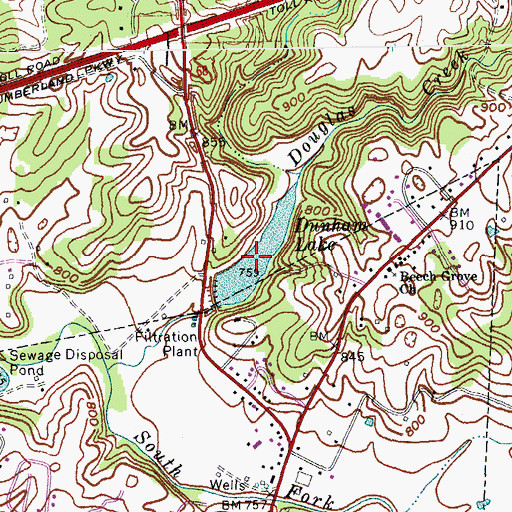 Topographic Map of Dunham Lake, KY