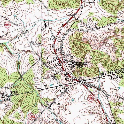 Topographic Map of Dunmor, KY