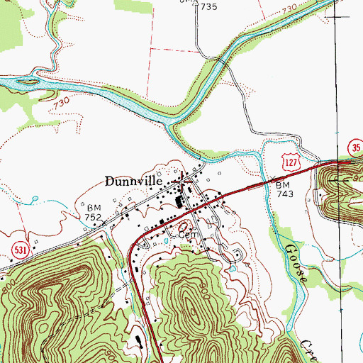 Topographic Map of Dunnville, KY