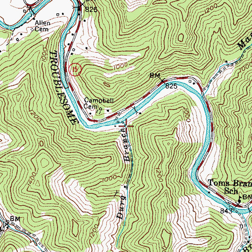 Topographic Map of Durg Branch, KY