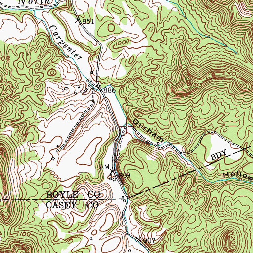 Topographic Map of Durham Hollow, KY