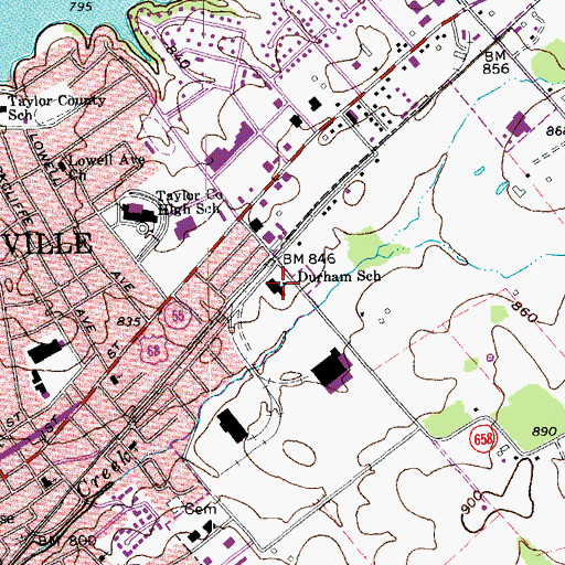 Topographic Map of Durham School, KY