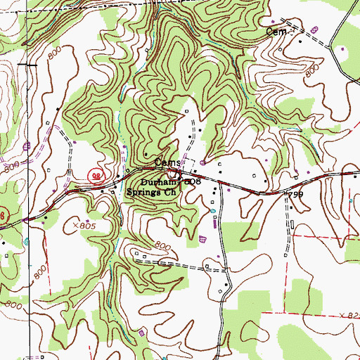 Topographic Map of Durham Springs Church, KY