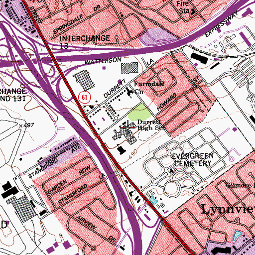 Topographic Map of Durrett High School, KY