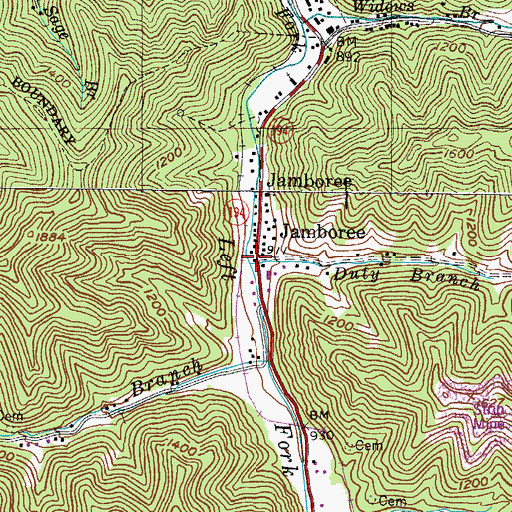 Topographic Map of Duty Branch, KY
