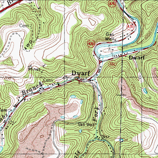 Topographic Map of Dwarf, KY