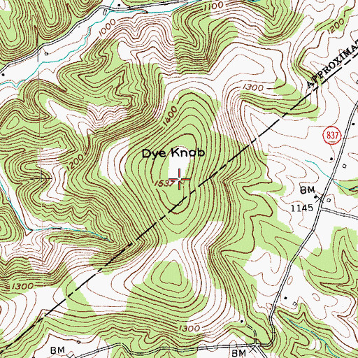 Topographic Map of Dye Knob, KY