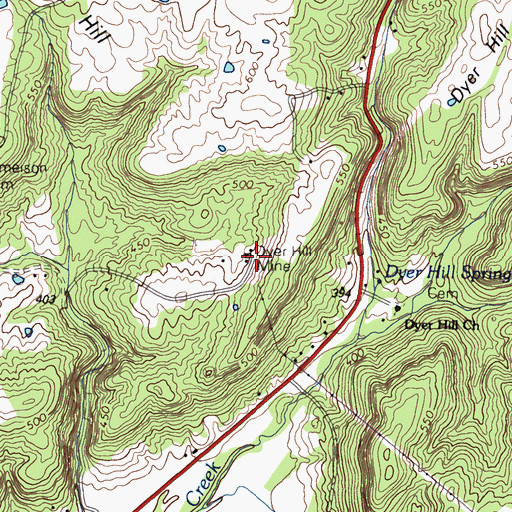 Topographic Map of Dyer Hill Mine, KY