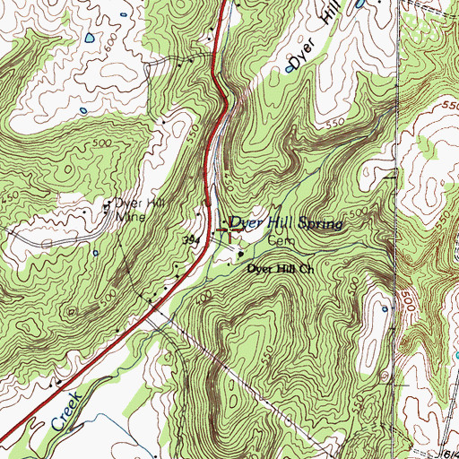 Topographic Map of Dyer Hill Spring, KY