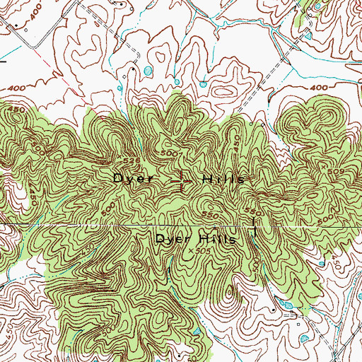 Topographic Map of Dyer Hills, KY