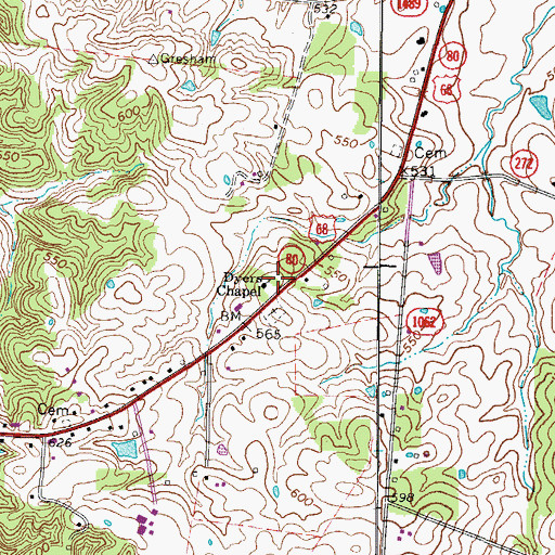 Topographic Map of Dyers Chapel, KY