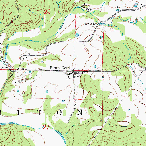 Topographic Map of Flora Church, AR