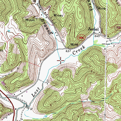 Topographic Map of E K Mines Branch, KY
