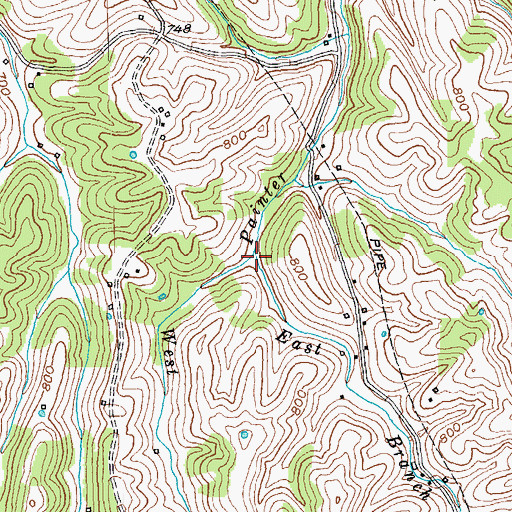 Topographic Map of East Branch Painter Creek, KY