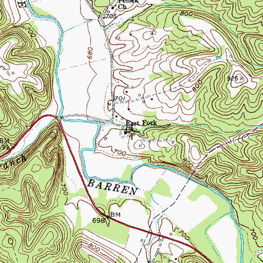 Topographic Map of East Fork Church, KY