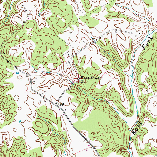 Topographic Map of East Fork Church, KY