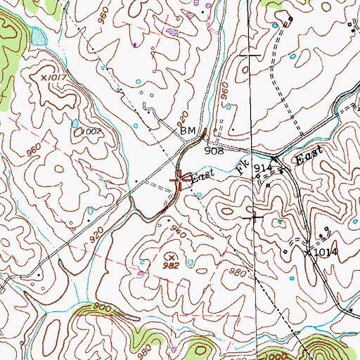 Topographic Map of East Fork Drakes Creek, KY