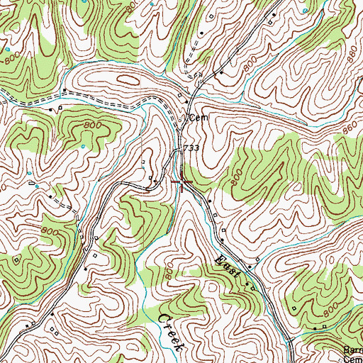 Topographic Map of East Fork Glens Creek, KY