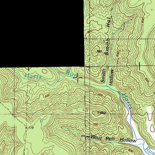 Topographic Map of East Fork Harts Run, KY