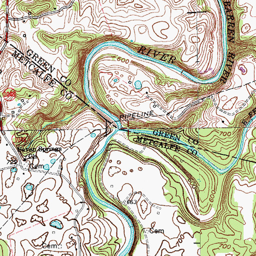 Topographic Map of East Fork Little Barren River, KY