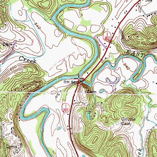Topographic Map of East Fork Little Sandy River, KY