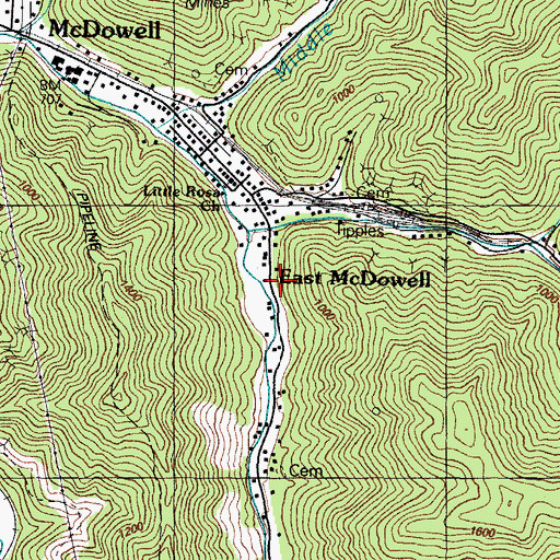 Topographic Map of East McDowell, KY