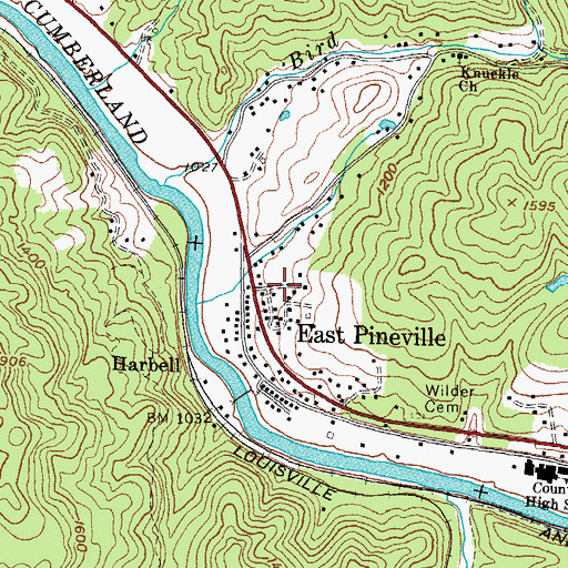 Topographic Map of East Pineville, KY