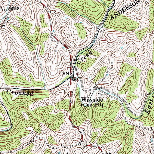 Topographic Map of East Prong Crooked Creek, KY