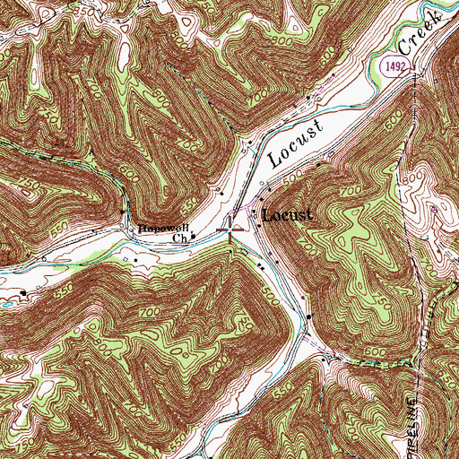 Topographic Map of East Prong Locust Creek, KY