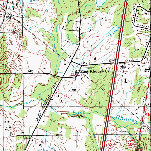 Topographic Map of East Rhudes Creek Church, KY