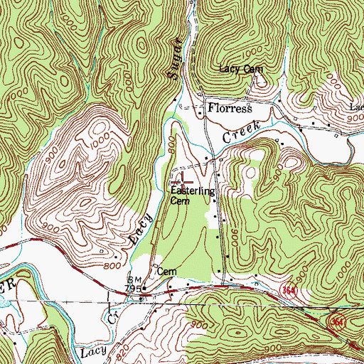 Topographic Map of Easterling Cemetery, KY