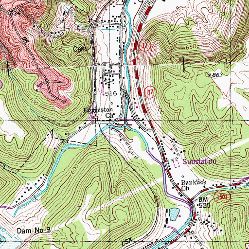 Topographic Map of Eggleston Church, KY