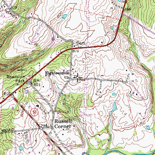 Topographic Map of Eighteenmile Church, KY