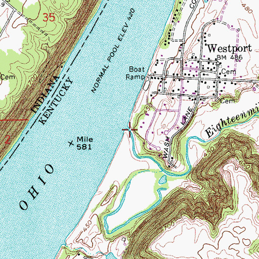 Topographic Map of Eighteenmile Creek, KY