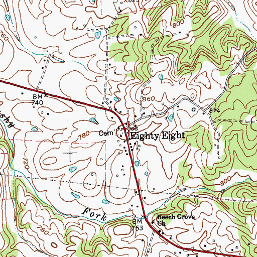 Topographic Map of Eighty Eight, KY