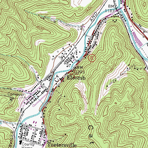 Topographic Map of Elcomb, KY
