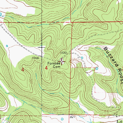 Topographic Map of Foresee Cemetery, AR