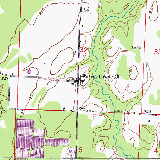 Topographic Map of Forest Grove Church, AR