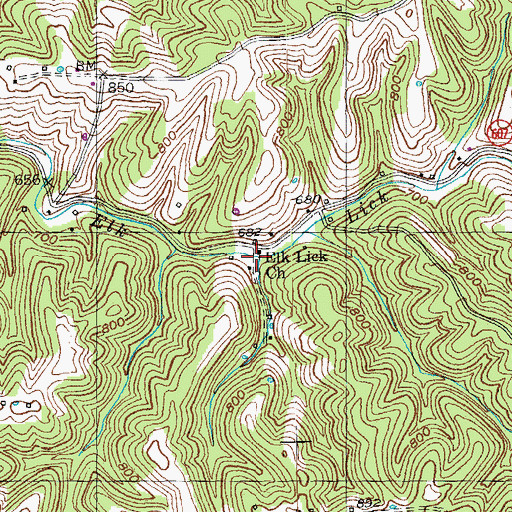 Topographic Map of Elk Lick Church, KY