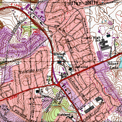 Topographic Map of Elkhorn Middle School, KY