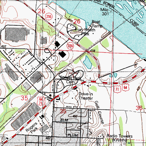 Topographic Map of Forest Park Cemetery, AR