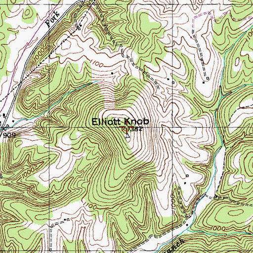 Topographic Map of Elliott Knob, KY