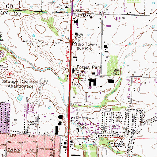 Topographic Map of Forest Park Cemetery, AR