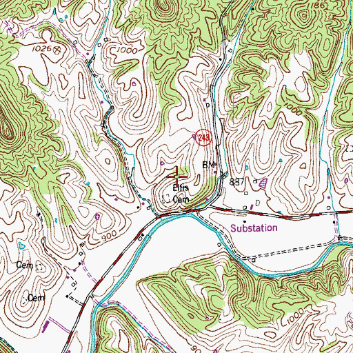 Topographic Map of Ellis Cemetery, KY