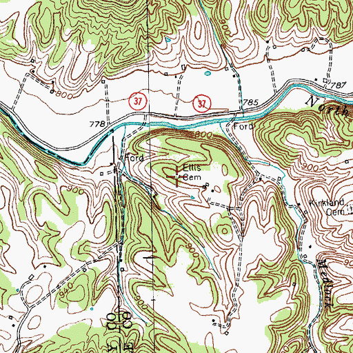 Topographic Map of Ellis Cemetery, KY