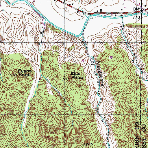 Topographic Map of Ellis Knob, KY
