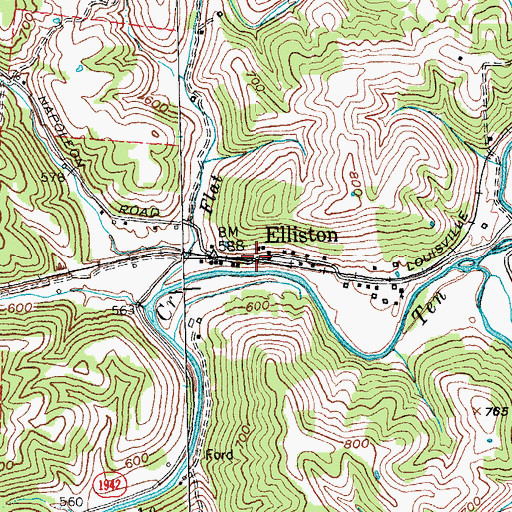 Topographic Map of Elliston, KY