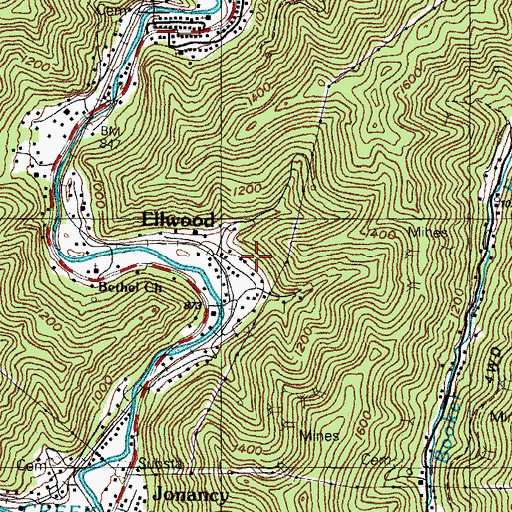 Topographic Map of Ellwood, KY